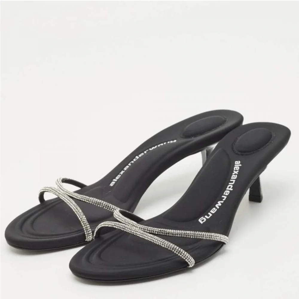 Alexander Wang Black Heeled Sandals with Silver Crystal Straps